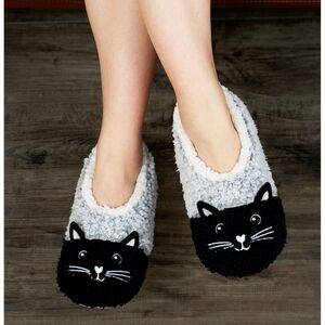 🆕️🐈‍⬛BLACK & GREY CAT SHERPA-LINED SLIPPERS - ADULT🐈‍⬛